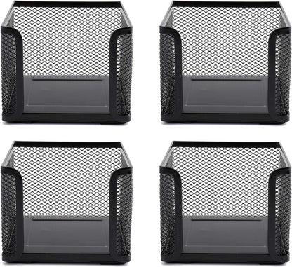 4 Pack Mesh Memo Holder, 4 x 4 Inch Black Metal Mesh Sticky Note Dispenser Cube Memo Pad Holder for Pen, Pencil, Paperclip, Thumbtack, Desk Organizer for Office Home School