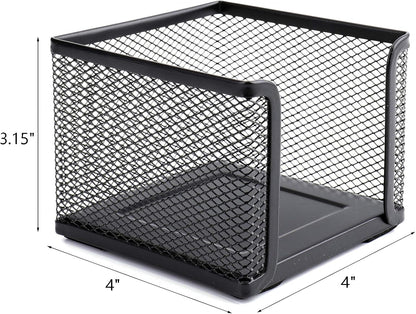 4 Pack Mesh Memo Holder, 4 x 4 Inch Black Metal Mesh Sticky Note Dispenser Cube Memo Pad Holder for Pen, Pencil, Paperclip, Thumbtack, Desk Organizer for Office Home School