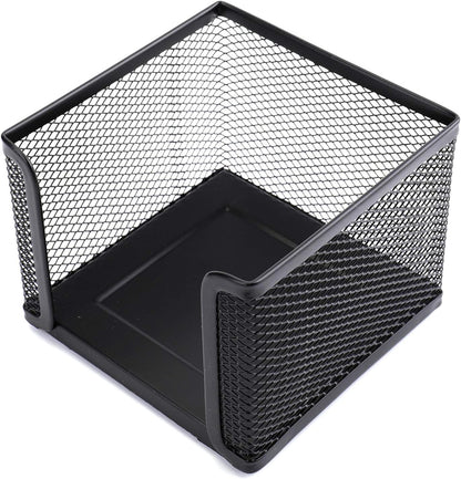 4 Pack Mesh Memo Holder, 4 x 4 Inch Black Metal Mesh Sticky Note Dispenser Cube Memo Pad Holder for Pen, Pencil, Paperclip, Thumbtack, Desk Organizer for Office Home School