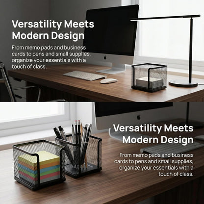 4 Pack Mesh Memo Holder, 4 x 4 Inch Black Metal Mesh Sticky Note Dispenser Cube Memo Pad Holder for Pen, Pencil, Paperclip, Thumbtack, Desk Organizer for Office Home School
