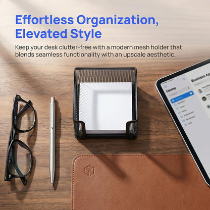 4 Pack Mesh Memo Holder, 4 x 4 Inch Black Metal Mesh Sticky Note Dispenser Cube Memo Pad Holder for Pen, Pencil, Paperclip, Thumbtack, Desk Organizer for Office Home School