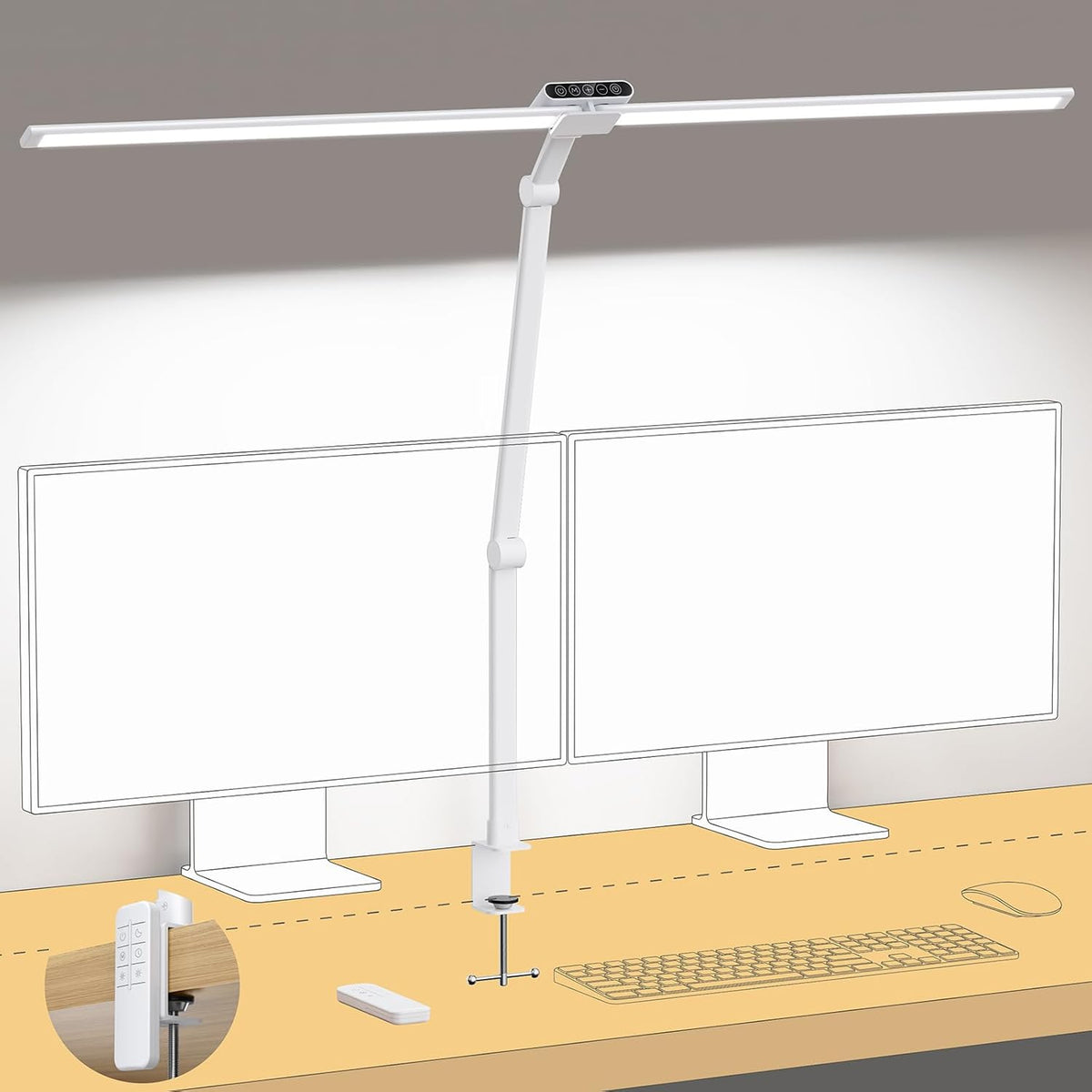 TROND LED Desk Lamp with Clamp, 29.55'' Tall Desk Light with Remote, White