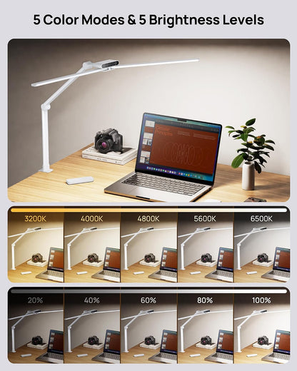 TROND LED Desk Lamp with Clamp, 29.55'' Tall Desk Light with Remote, White