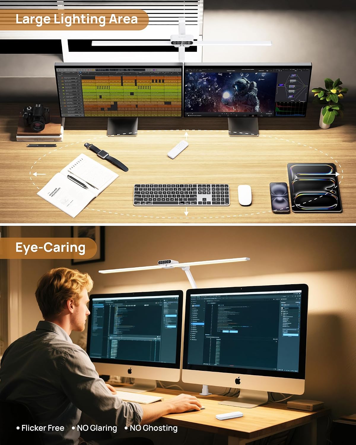TROND LED Desk Lamp with Clamp, 29.55'' Tall Desk Light with Remote, White