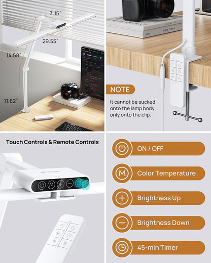 TROND LED Desk Lamp with Clamp, 29.55'' Tall Desk Light with Remote, White