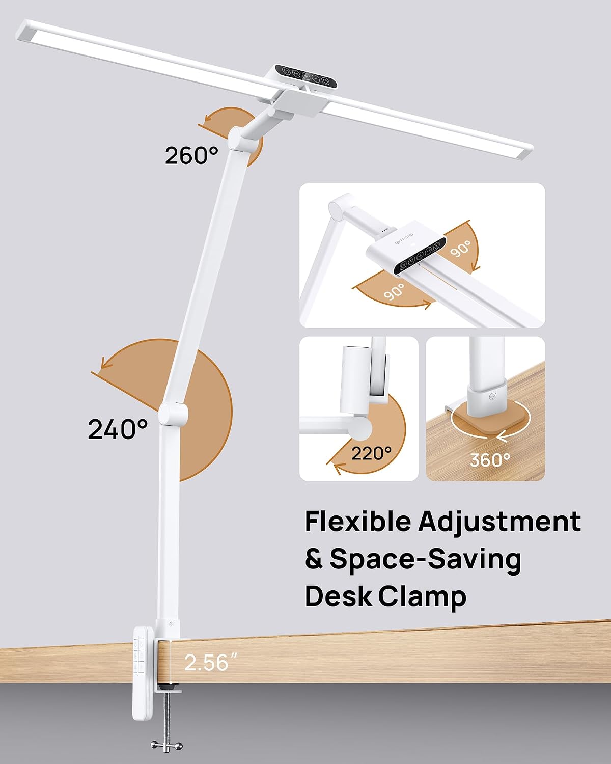TROND LED Desk Lamp with Clamp, 29.55'' Tall Desk Light with Remote, White