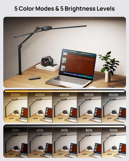 TROND LED Desk Lamp with Clamp, 29.55'' Tall Desk Light with Remote, White