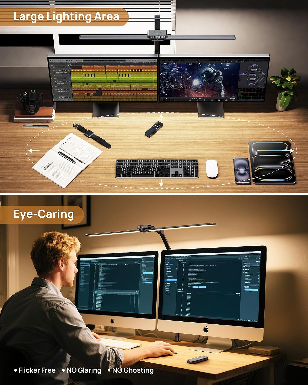 TROND LED Desk Lamp with Clamp, 29.55'' Tall Desk Light with Remote, White
