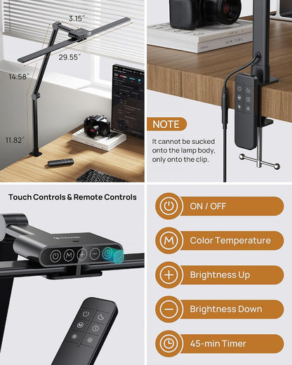 TROND LED Desk Lamp with Clamp, 29.55'' Tall Desk Light with Remote, White
