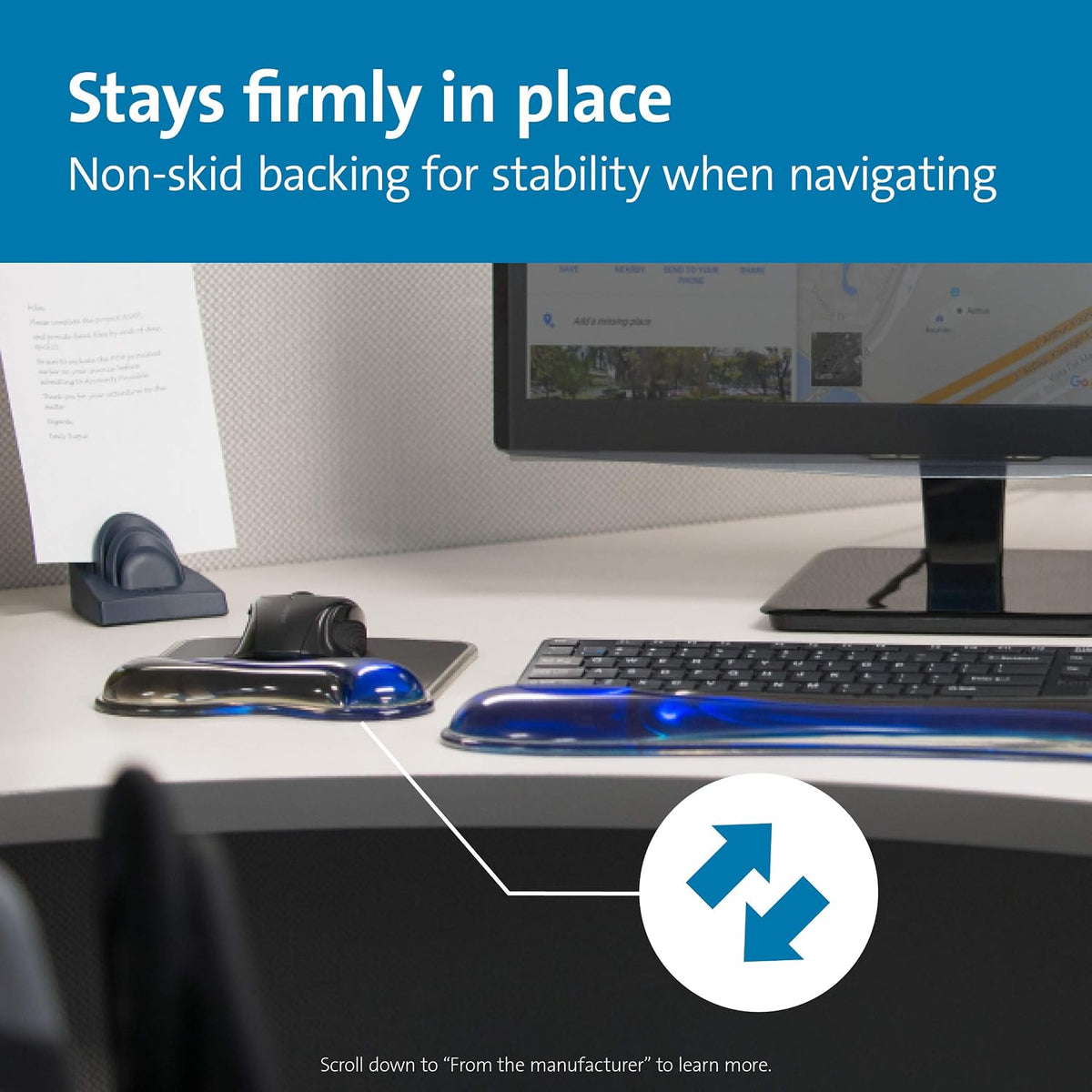 Duo Gel Mouse Pad with Wrist Rest, Ergonomic Wrist Support for Pain Relief, Comfortable Non-Skid Gel Pad for Computer, Laptop, Office & Home 9.6" x 7.6", Blue K62401AM