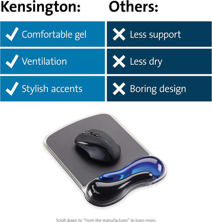 Duo Gel Mouse Pad with Wrist Rest, Ergonomic Wrist Support for Pain Relief, Comfortable Non-Skid Gel Pad for Computer, Laptop, Office & Home 9.6" x 7.6", Blue K62401AM