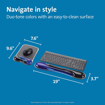 Duo Gel Mouse Pad with Wrist Rest, Ergonomic Wrist Support for Pain Relief, Comfortable Non-Skid Gel Pad for Computer, Laptop, Office & Home 9.6" x 7.6", Blue K62401AM