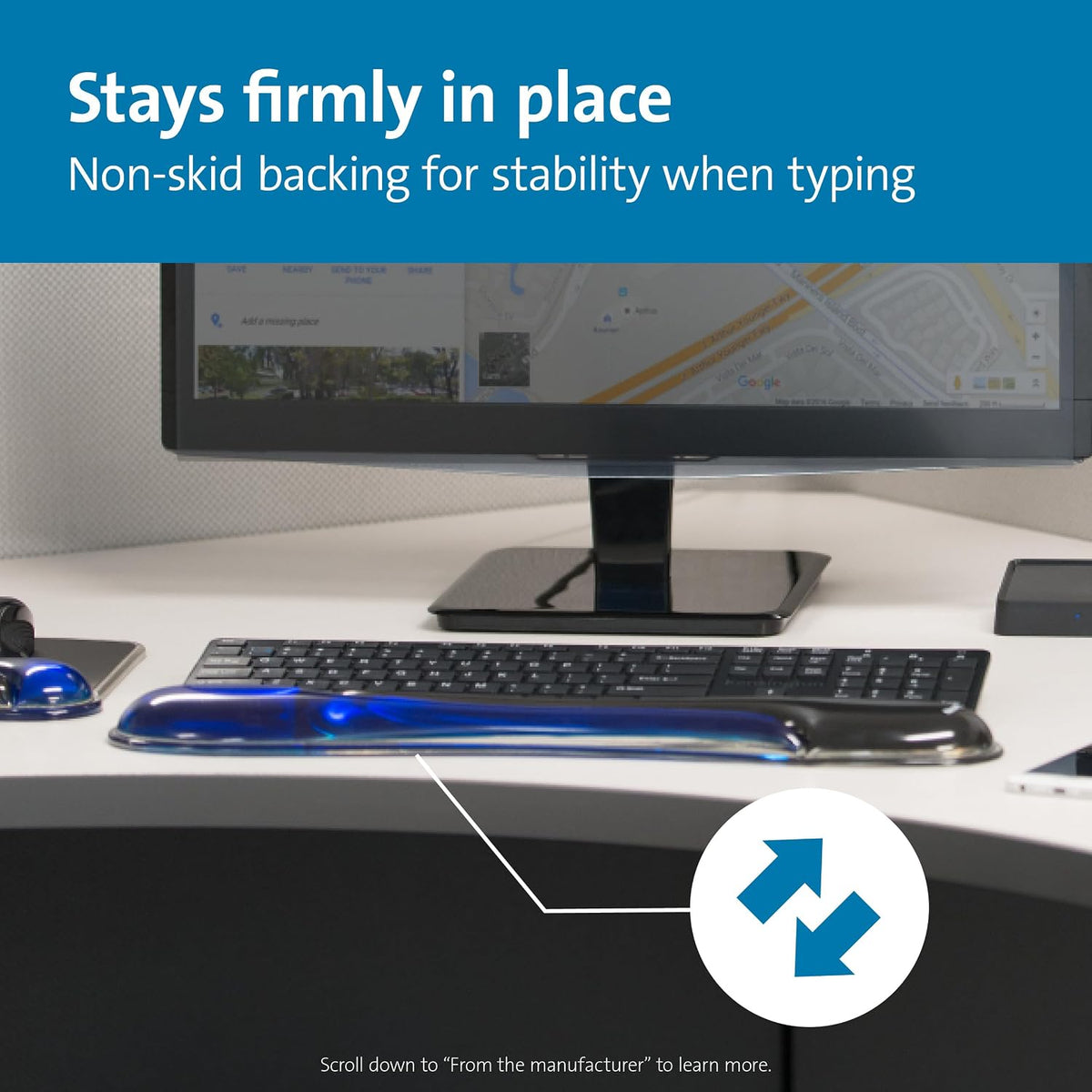 Duo Gel Mouse Pad with Wrist Rest, Ergonomic Wrist Support for Pain Relief, Comfortable Non-Skid Gel Pad for Computer, Laptop, Office & Home 9.6" x 7.6", Blue K62401AM