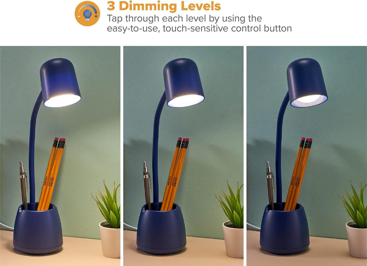 Bostitch Office LED2105-NVY Dimmable Lamp with Storage Cup, Three Brightness Levels, Touch Sensitive Dimmer, Energy-Efficient, Blue