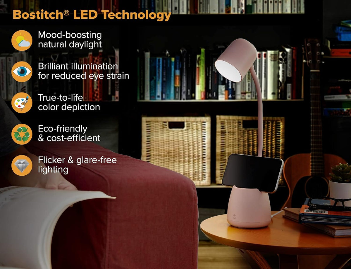 Bostitch Office LED2105-NVY Dimmable Lamp with Storage Cup, Three Brightness Levels, Touch Sensitive Dimmer, Energy-Efficient, Blue