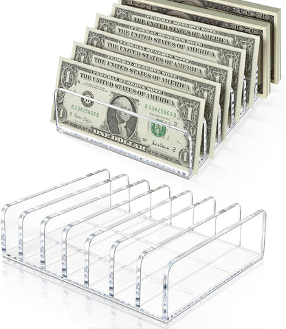 2 Packs Acrylic Mail Organizer 7 Slots Cash Tray for Desk - 7 Slots File Organizer Clear Desktop Bill Divider Holder, Envelope Holder, Transparent Countertop Mail Holder