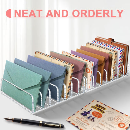 2 Packs Acrylic Mail Organizer 7 Slots Cash Tray for Desk - 7 Slots File Organizer Clear Desktop Bill Divider Holder, Envelope Holder, Transparent Countertop Mail Holder