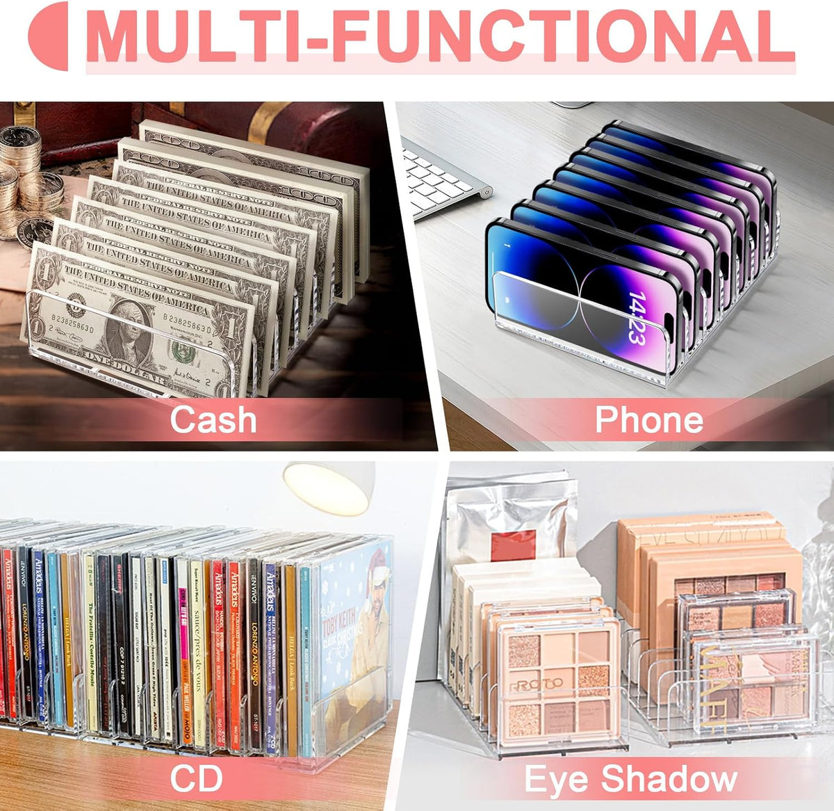 2 Packs Acrylic Mail Organizer 7 Slots Cash Tray for Desk - 7 Slots File Organizer Clear Desktop Bill Divider Holder, Envelope Holder, Transparent Countertop Mail Holder