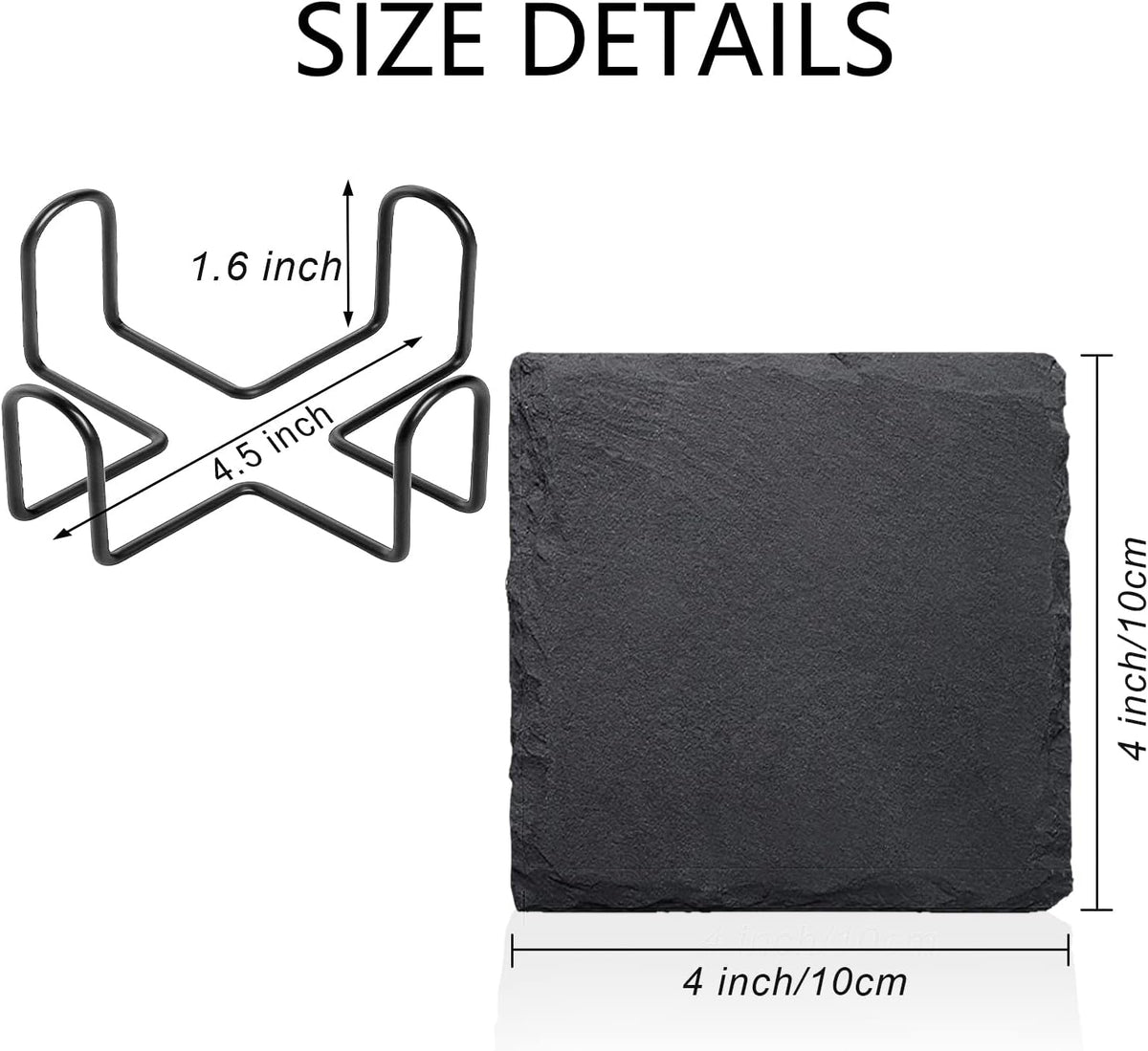 Round Slate Drink Coasters Set, 4 Inch Laser Engraving Black Slate Stone Coasters with Anti-Scratch Bottom and Coaster Holder for Office Bar Kitchen Home Dinner Table Decor Supplies