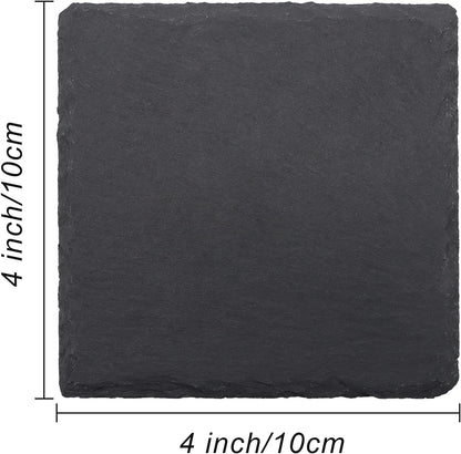 Round Slate Drink Coasters Set, 4 Inch Laser Engraving Black Slate Stone Coasters with Anti-Scratch Bottom and Coaster Holder for Office Bar Kitchen Home Dinner Table Decor Supplies