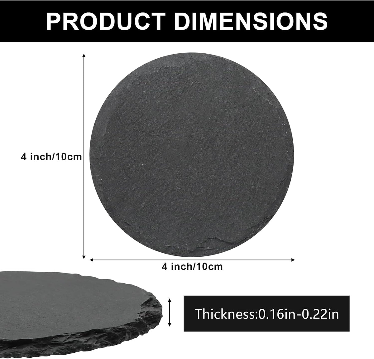 Round Slate Drink Coasters Set, 4 Inch Laser Engraving Black Slate Stone Coasters with Anti-Scratch Bottom and Coaster Holder for Office Bar Kitchen Home Dinner Table Decor Supplies