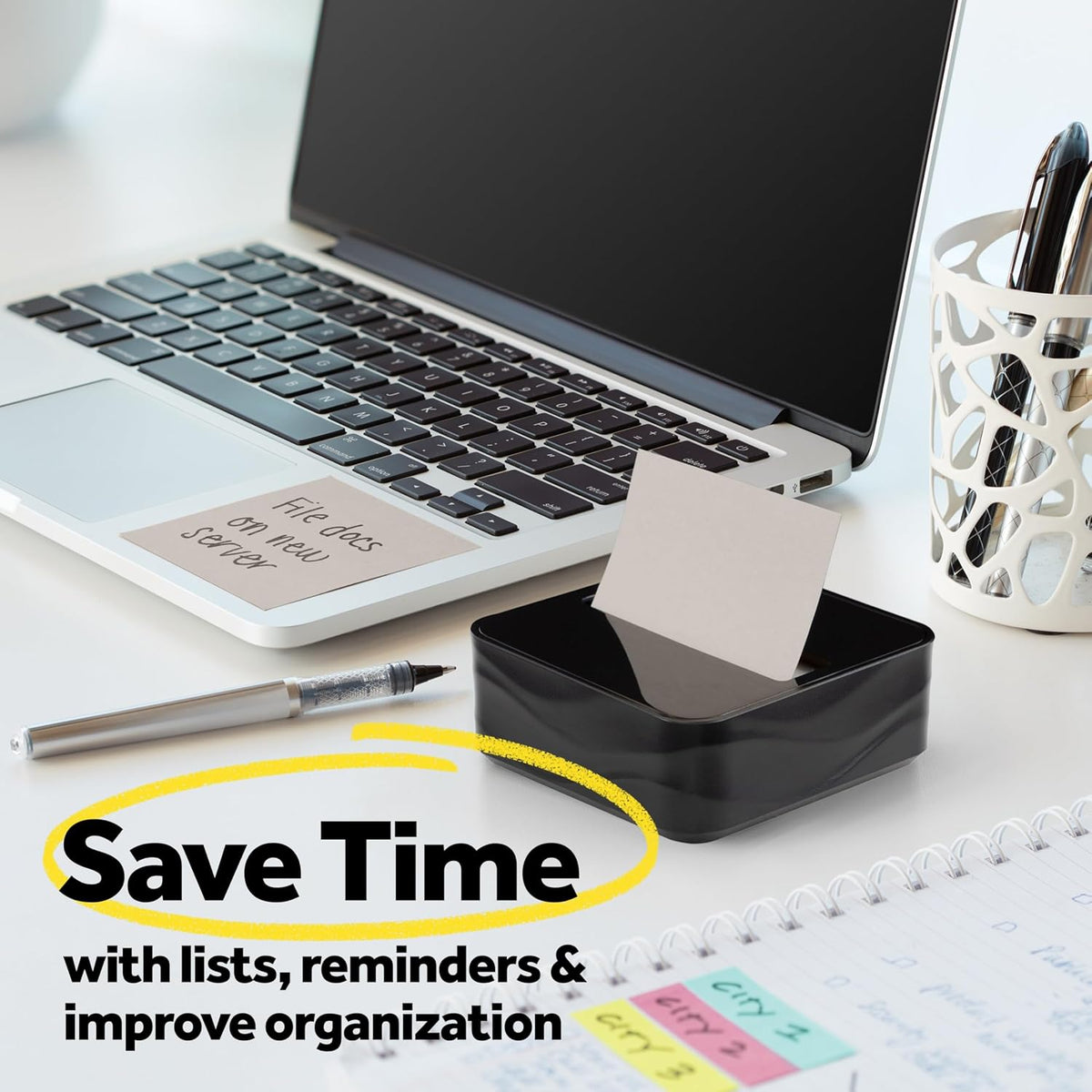Note Dispenser, Black Wave Design, 1 Dispenser, 3 Pads
