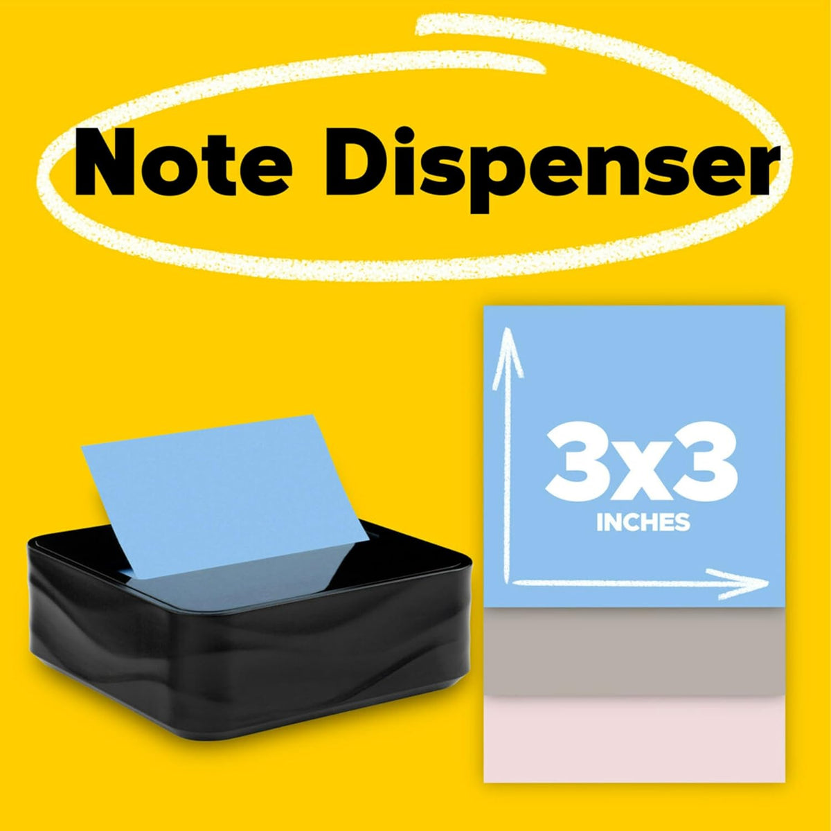 Note Dispenser, Black Wave Design, 1 Dispenser, 3 Pads