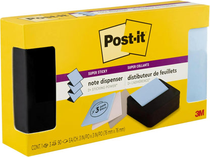 Note Dispenser, Black Wave Design, 1 Dispenser, 3 Pads