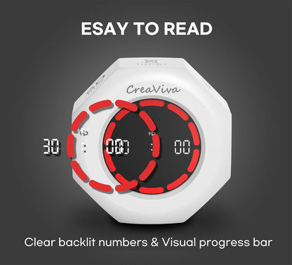 Flip Cube Pomodoro Timer - Rechargeable Visual Countdown & Count Up Stopwatch, 7 Preset Intervals, 3 Alarm Modes, Productivity Tool for ADHD, Kids, Study, Work & Kitchen (White)