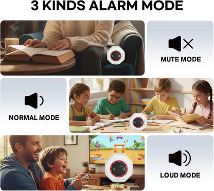 Flip Cube Pomodoro Timer - Rechargeable Visual Countdown & Count Up Stopwatch, 7 Preset Intervals, 3 Alarm Modes, Productivity Tool for ADHD, Kids, Study, Work & Kitchen (White)