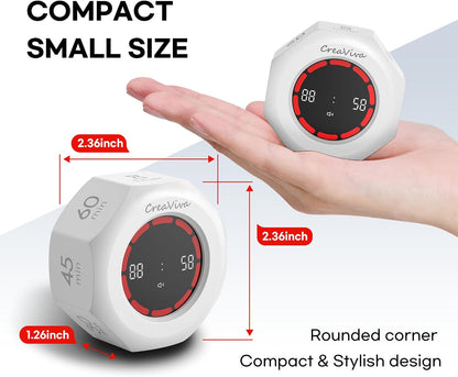 Flip Cube Pomodoro Timer - Rechargeable Visual Countdown & Count Up Stopwatch, 7 Preset Intervals, 3 Alarm Modes, Productivity Tool for ADHD, Kids, Study, Work & Kitchen (White)