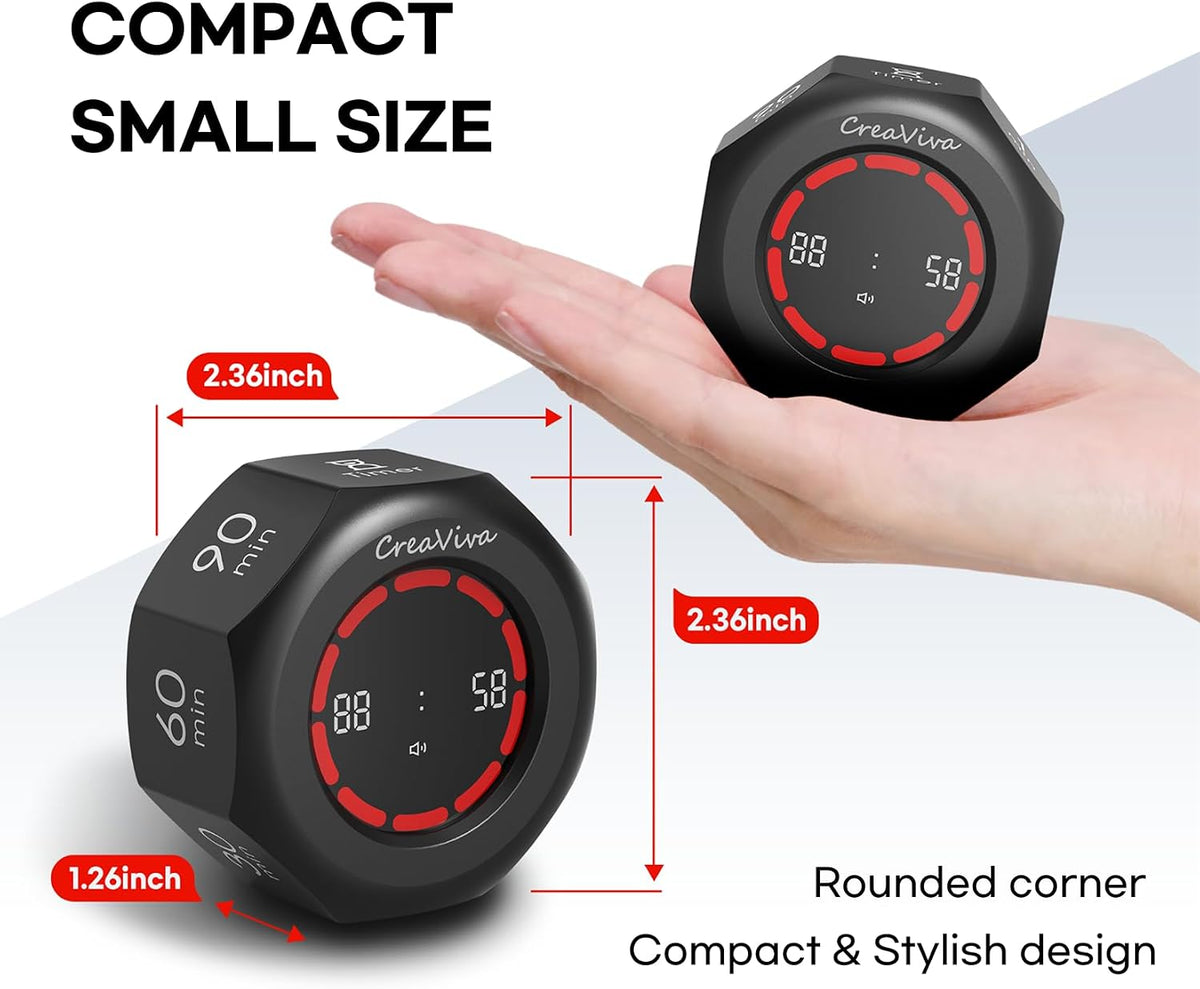 Flip Cube Pomodoro Timer - Rechargeable Visual Countdown & Count Up Stopwatch, 7 Preset Intervals, 3 Alarm Modes, Productivity Tool for ADHD, Kids, Study, Work & Kitchen (White)