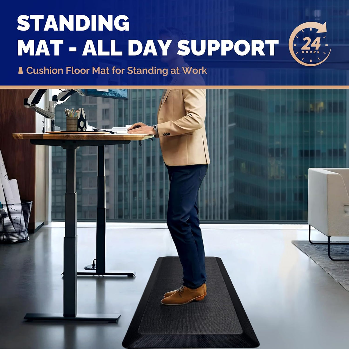 Anti Fatigue Mat for Standing Desk & Kitchen Floor, 9/10 Extra Thick