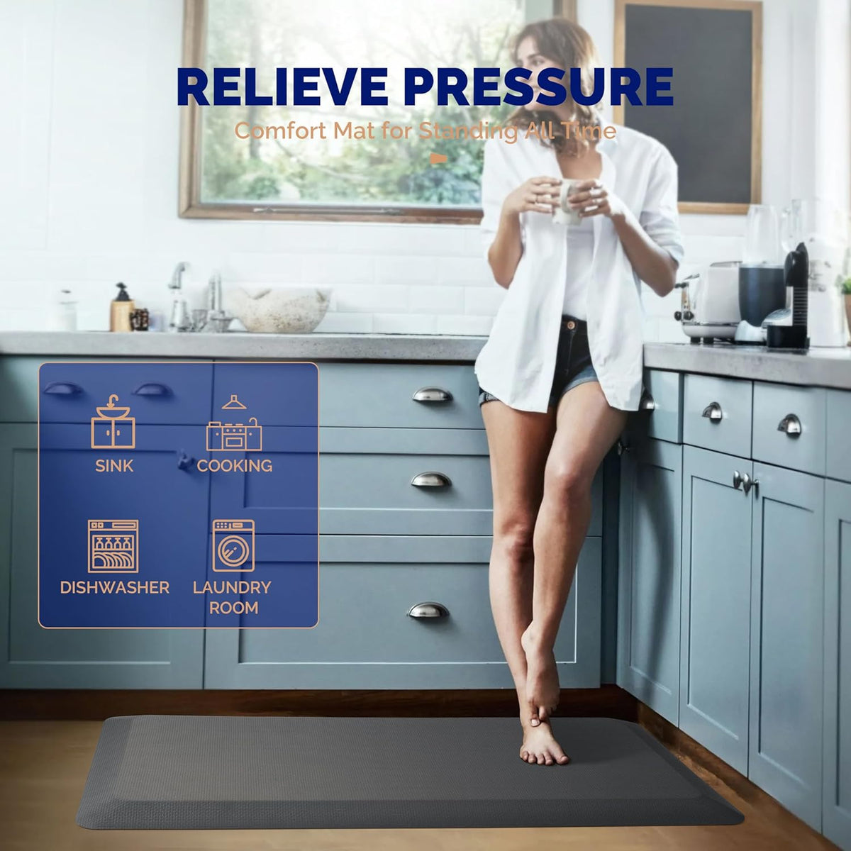 Anti Fatigue Mat for Standing Desk & Kitchen Floor, 9/10 Extra Thick