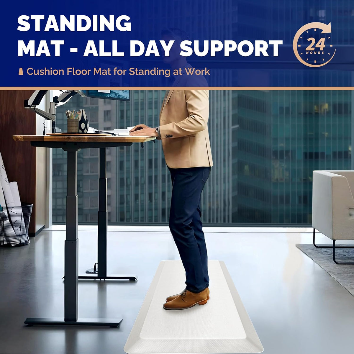 Anti Fatigue Mat for Standing Desk & Kitchen Floor, 9/10 Extra Thick