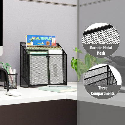 Vertical File Storage, Desktop Organizer, Workspace, Office, Metal Mesh, 12.5"L x 3.75"W x 11.5"H, Black
