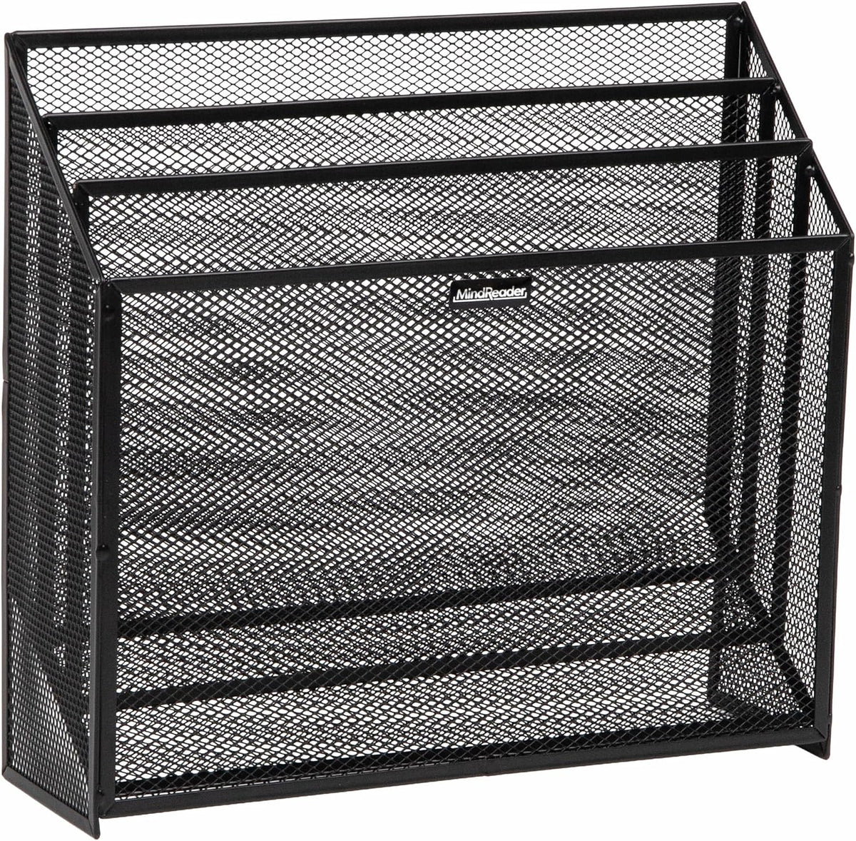Vertical File Storage, Desktop Organizer, Workspace, Office, Metal Mesh, 12.5"L x 3.75"W x 11.5"H, Black