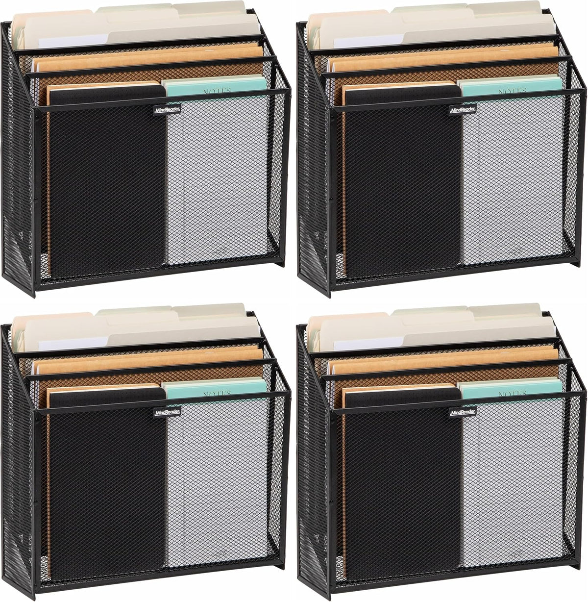 Vertical File Storage, Desktop Organizer, Workspace, Office, Metal Mesh, 12.5"L x 3.75"W x 11.5"H, Black