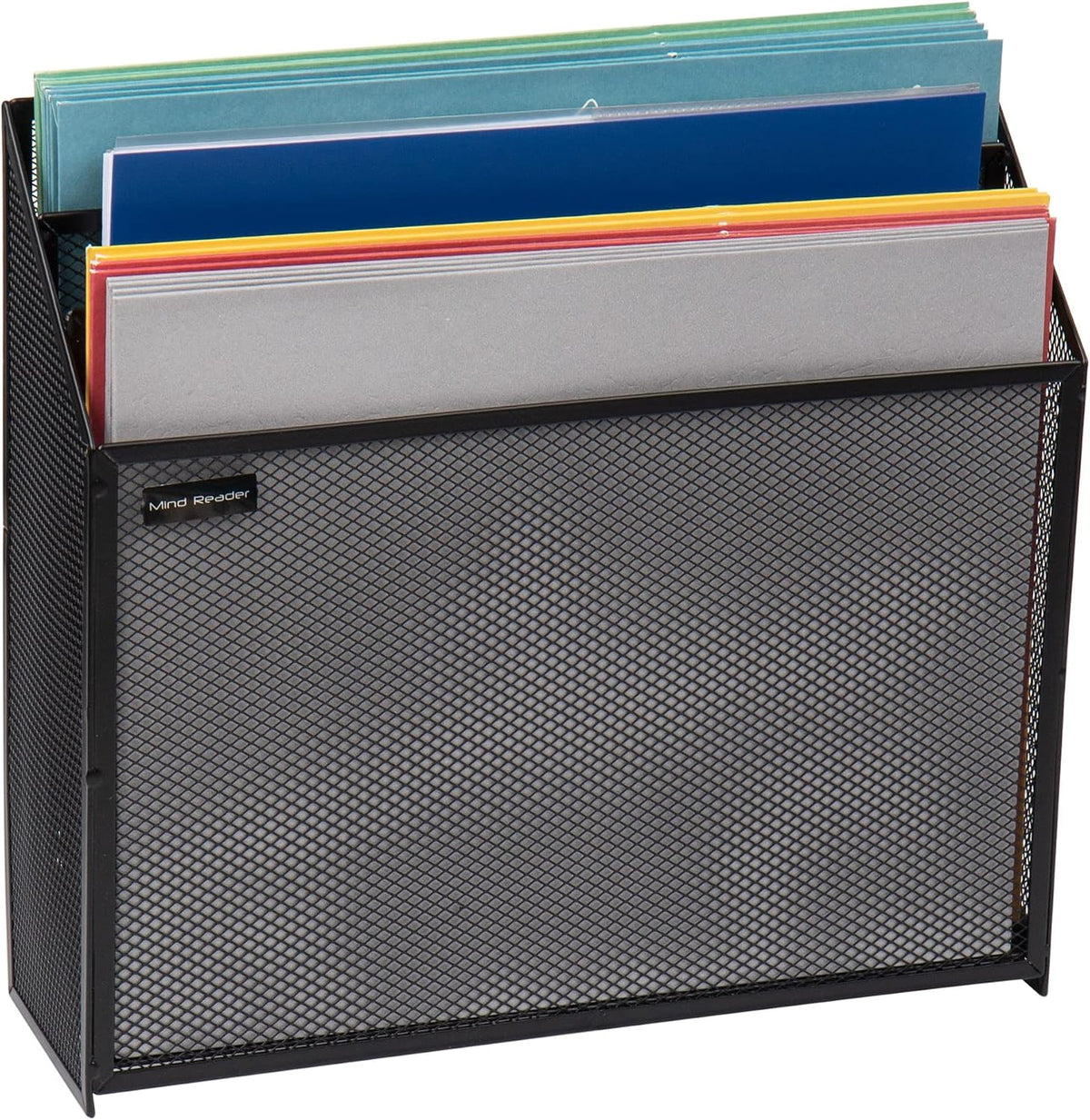 Vertical File Storage, Desktop Organizer, Workspace, Office, Metal Mesh, 12.5"L x 3.75"W x 11.5"H, Black