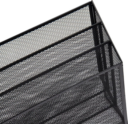 Vertical File Storage, Desktop Organizer, Workspace, Office, Metal Mesh, 12.5"L x 3.75"W x 11.5"H, Black