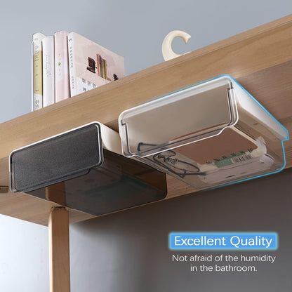 Self-adhesive Under Desk Drawer Organizer, 2 Pack Table Hidden Slide Out Large Storage Mounted Desktop Pencil Holder Tray Drawers for Office Home School Stationery Kitchen (Large, White)