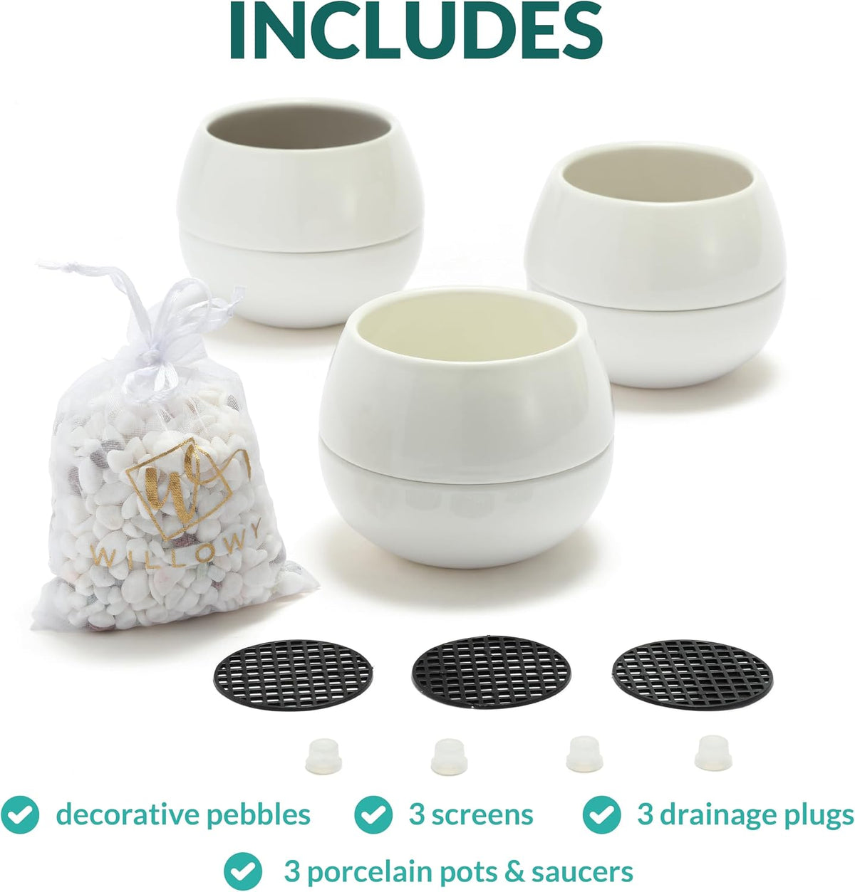 3.5 Inch Small Succulent Pots - 3pk, Mini/Small White Ceramic Succulent Pots - No Plants Included