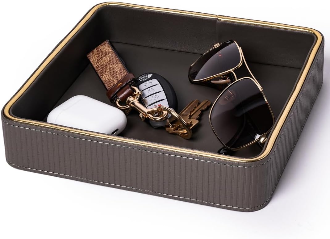 Leather Catchall Valet Tray for Men| Mens Valet Catch All Tray Key Basket| Leather Organizer