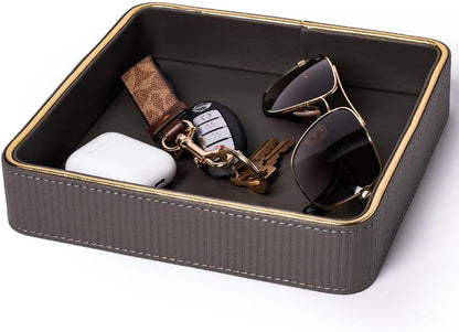 Leather Catchall Valet Tray for Men| Mens Valet Catch All Tray Key Basket| Leather Organizer