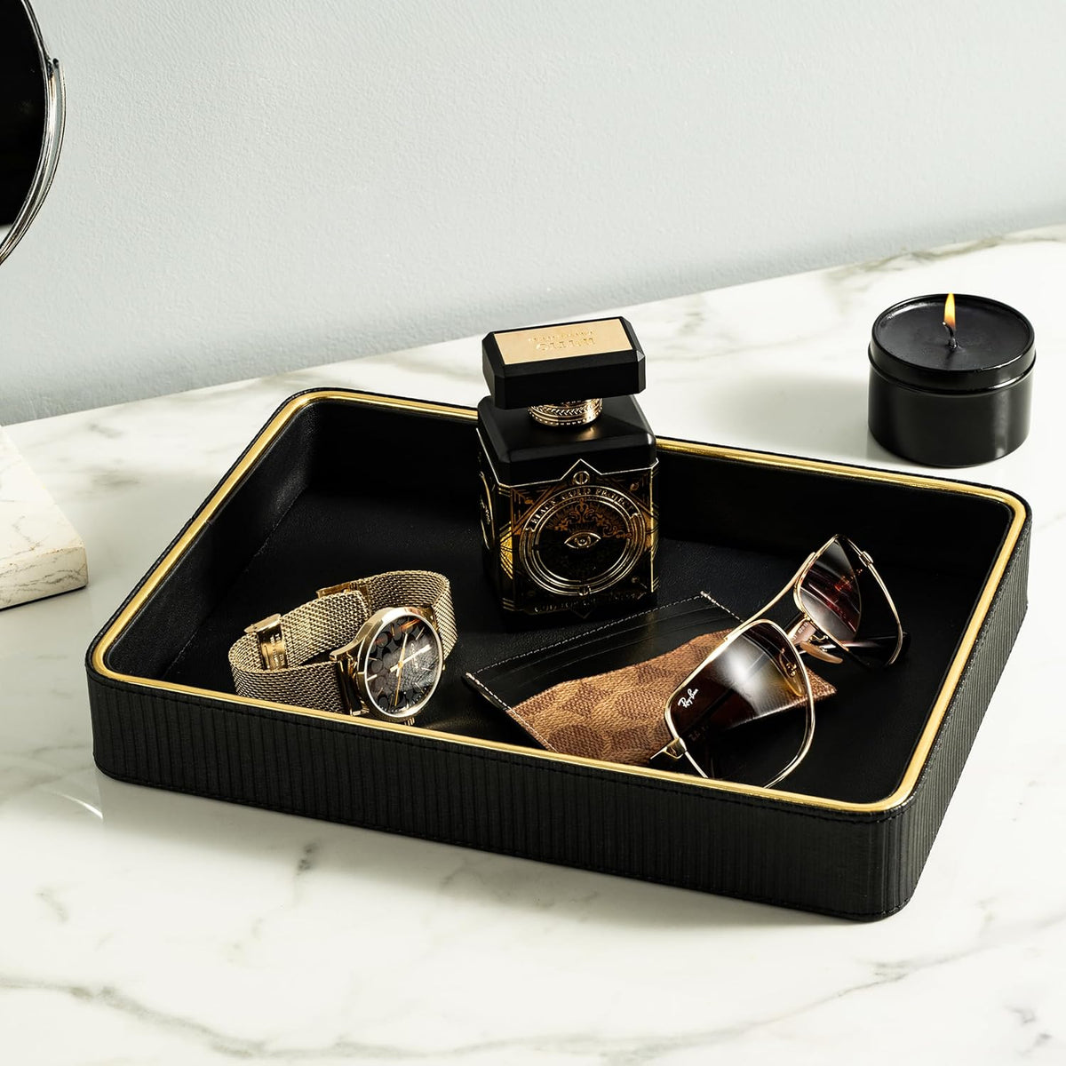 Leather Catchall Valet Tray for Men| Mens Valet Catch All Tray Key Basket| Leather Organizer