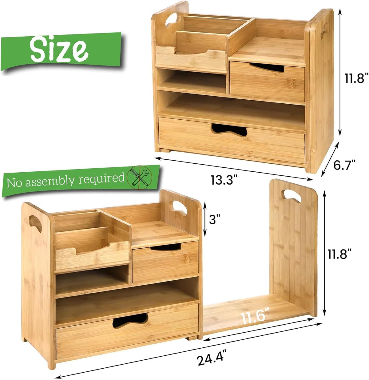 Bamboo Desk Organizer with Adjustable File Holder, Mail Organizer Countertop with Drawer, 4-Tier Desktop Organization and Desk Accessories for Home Office School Supplies, No Assembly Required