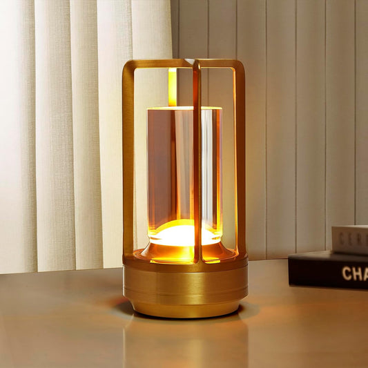 Small Table Lamp, Rechargeable Cordless Battery Operated LED Lamp, 3-Color Temperatures Dimmable Nightstand Lamp for Living Room, Bedroom, Outdoor Battery Powered Portable Touch Lamp (Gold)