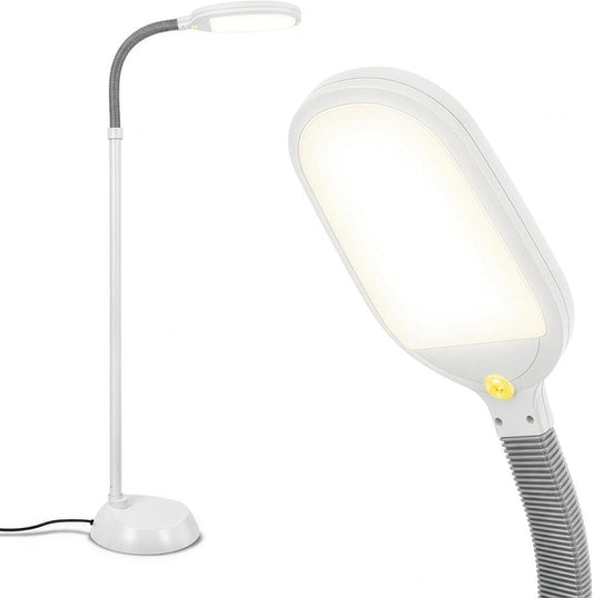 Litespan - Bright LED Floor Reading Lamp for Over Chair Crafts and Reading, Estheticians' Light for Lash Extensions, Adjustable Standing Lamp for Living Room, Bedroom, Office - White