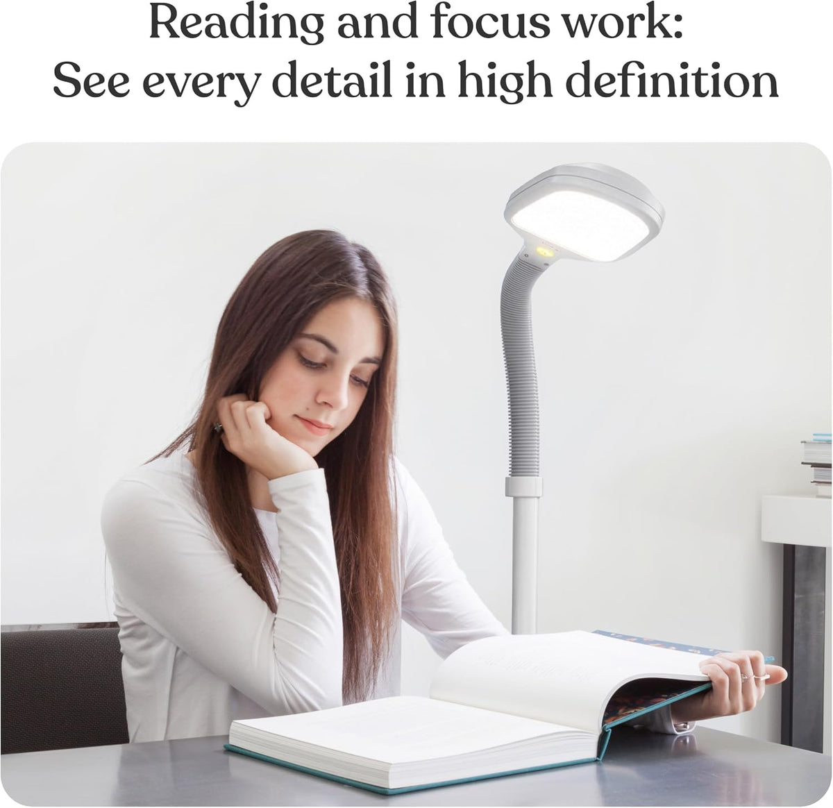 Litespan - Bright LED Floor Reading Lamp for Over Chair Crafts and Reading, Estheticians' Light for Lash Extensions, Adjustable Standing Lamp for Living Room, Bedroom, Office - White