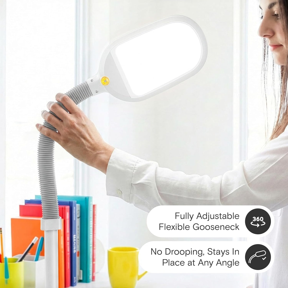 Litespan - Bright LED Floor Reading Lamp for Over Chair Crafts and Reading, Estheticians' Light for Lash Extensions, Adjustable Standing Lamp for Living Room, Bedroom, Office - White